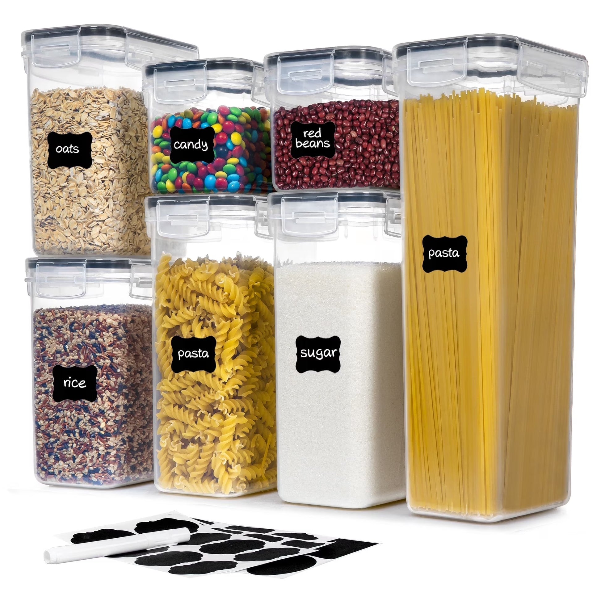 Airtight Food Storage Containers Set,  Bpa-Free 7Pcs Plastic Kitchen and Pantry Organization Canisters, Black