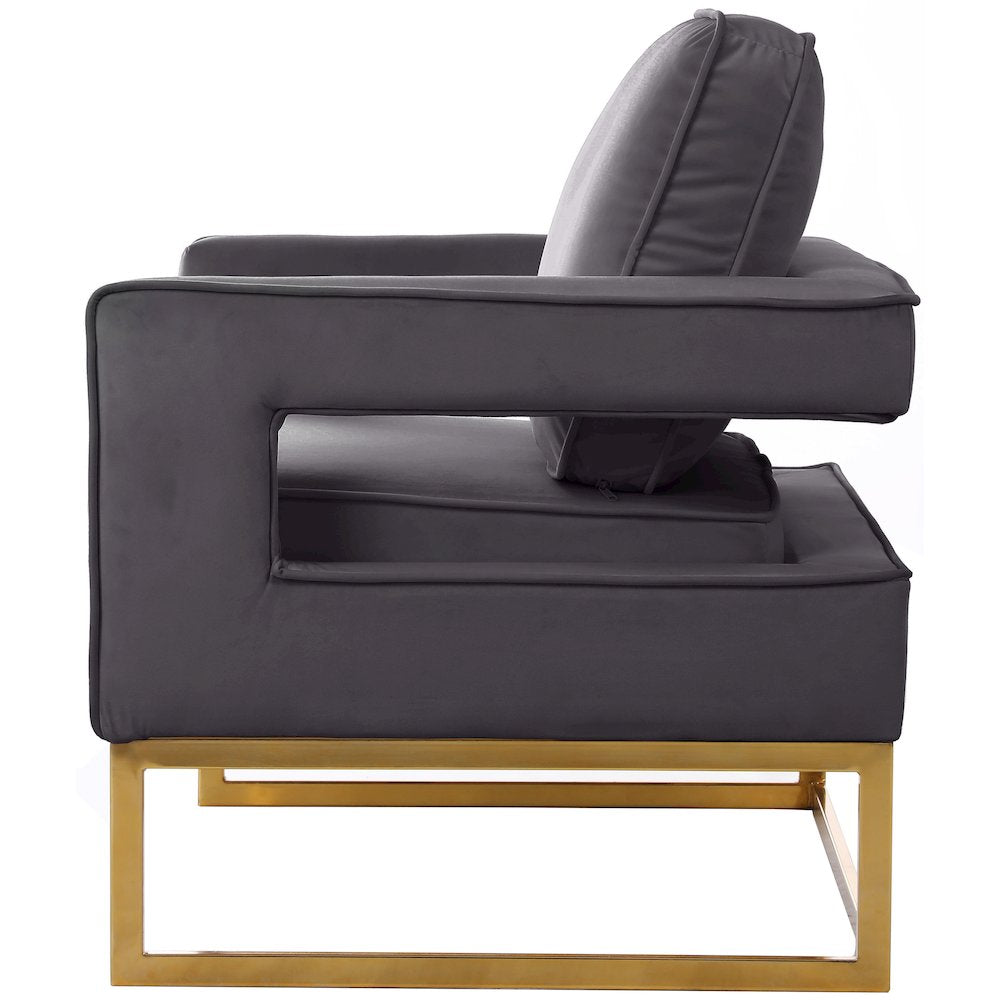 Noah Gray Velvet Accent Chair with Gold Iron Base